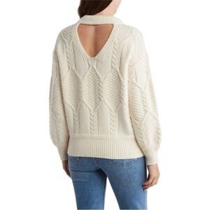 FRNCH Paris Julia Cable Knit Cutout Back Sweater in Off White Creme Small